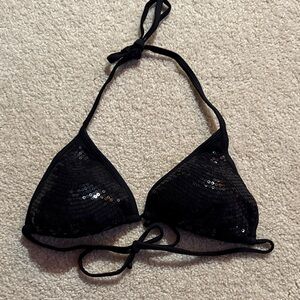 Sequin Black Triangle Bikini Top